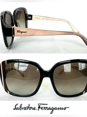 SALVATORE FERRAGAMO SF672 Brown Gradient Lens Black Beige Frame Large Sunglasses